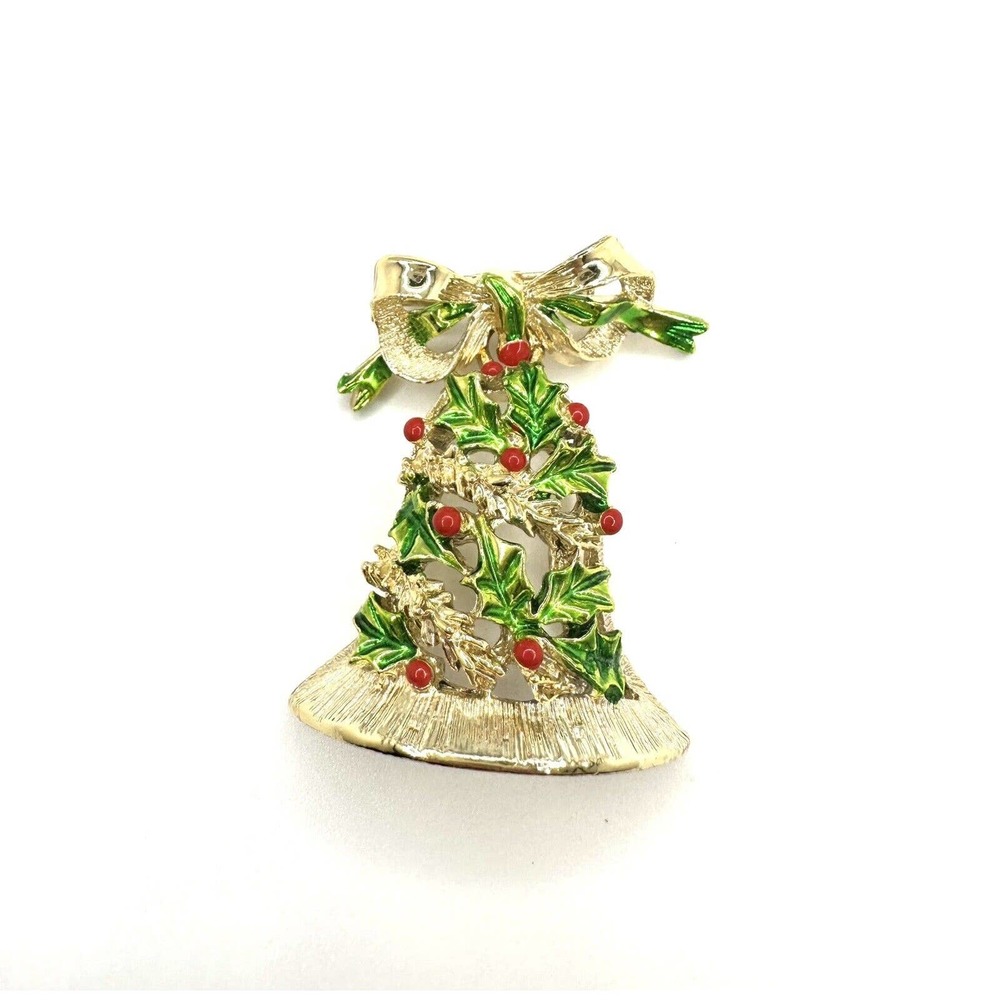 Gerry's Articulated Swinging Christmas Bell with Ribbon Brooch/Pin